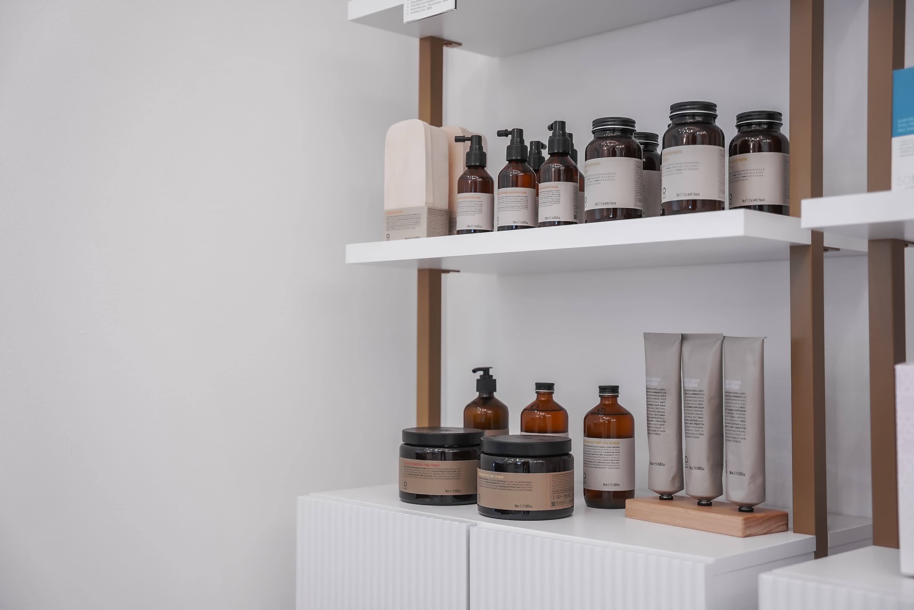 Professional-grade scalp care products on display